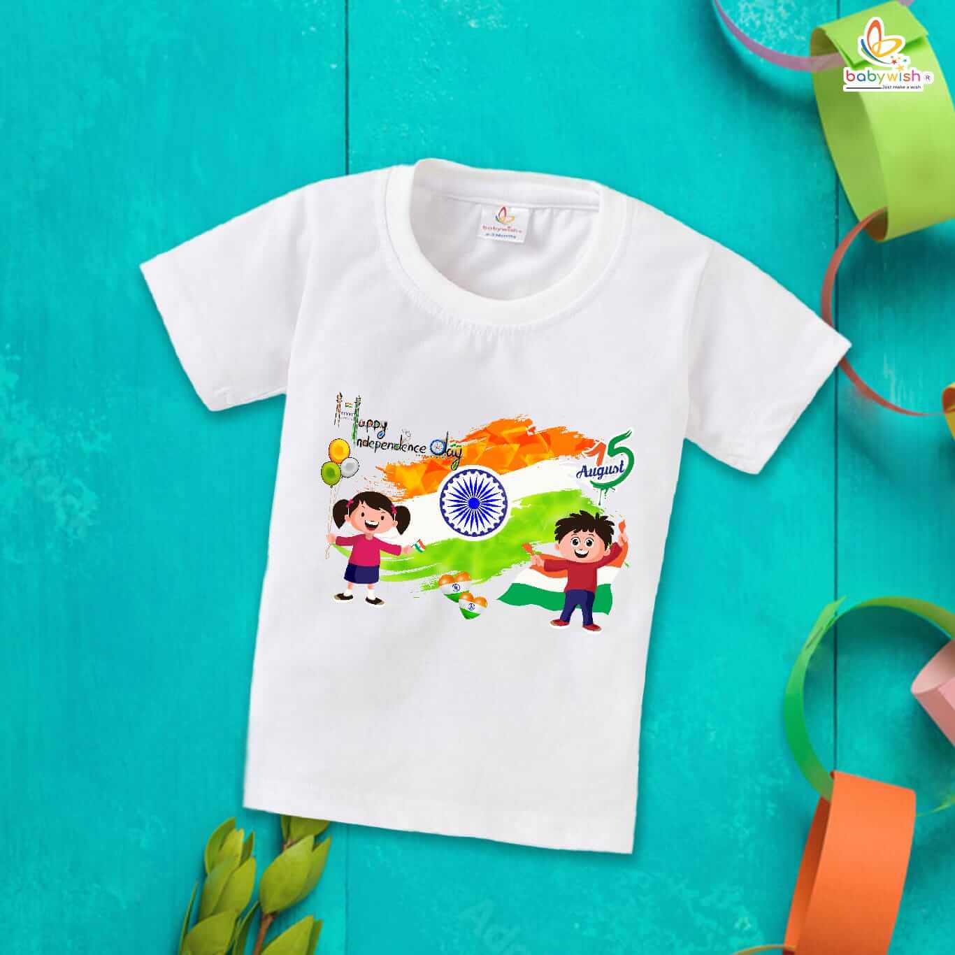 Independence Day T-Shirt for Boys and Girls – 15th August Half Sleeve Cotton Tee, Patriotic Celebration Topwear, Happy Independence Day – Babywish