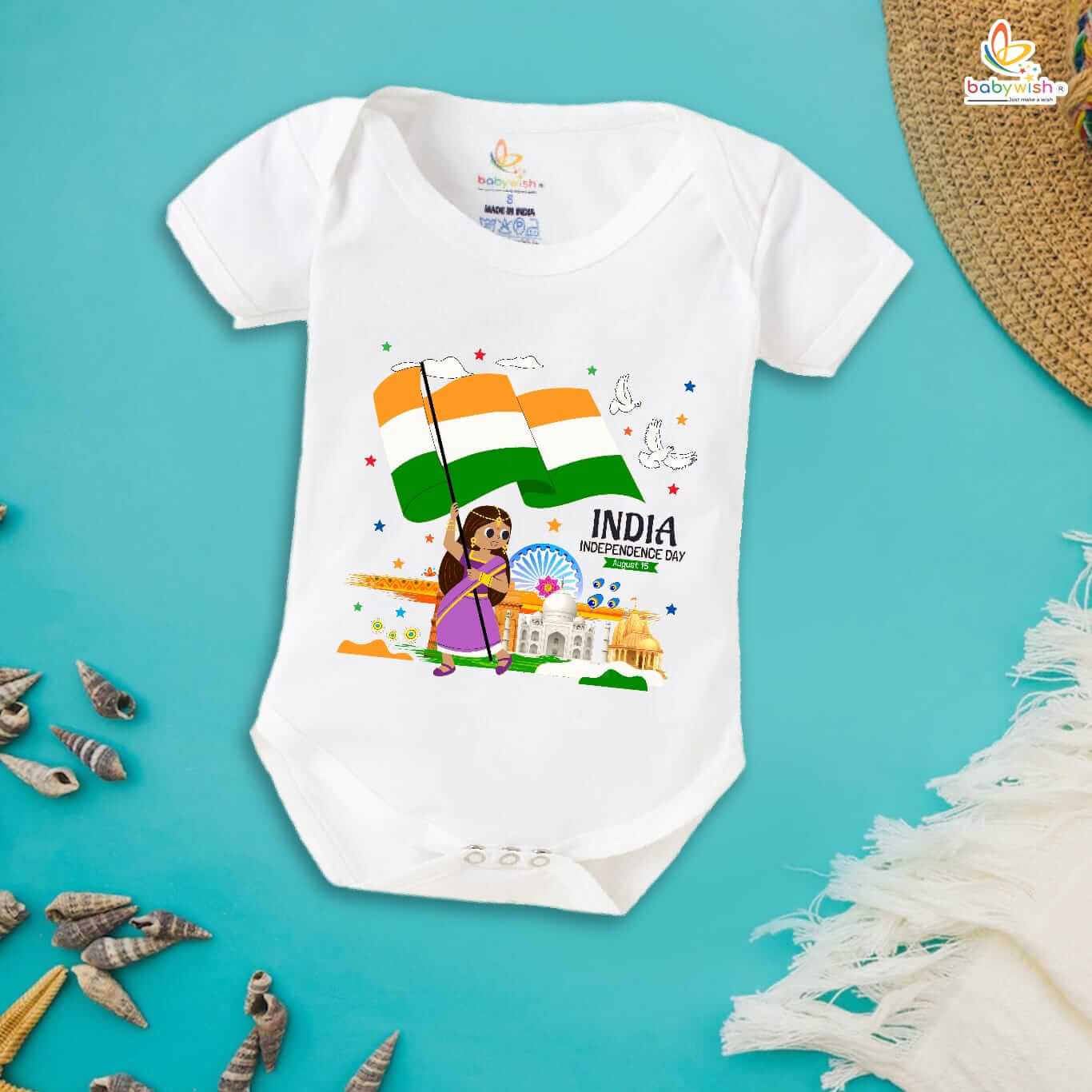 Independence Day Romper for Boys and Girls – 15th August Cotton Half Sleeve Onesie, Patriotic Celebration Outfit, Comfortable Kids Wear, Happy Independence Day – Babywish