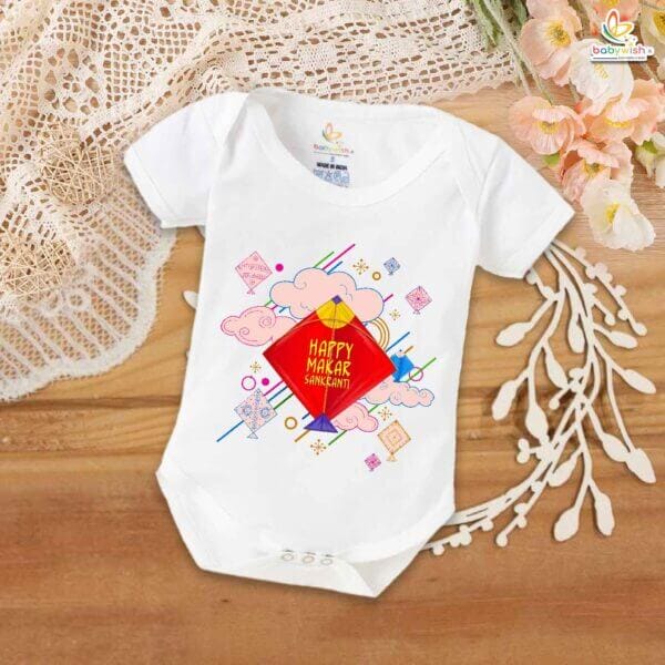 My First Makar Sankranti Baby Romper – Kite Printed Festive Bodysuit for Newborns & Infants | Sankranti Baby Outfit India | Babywish - Image 5