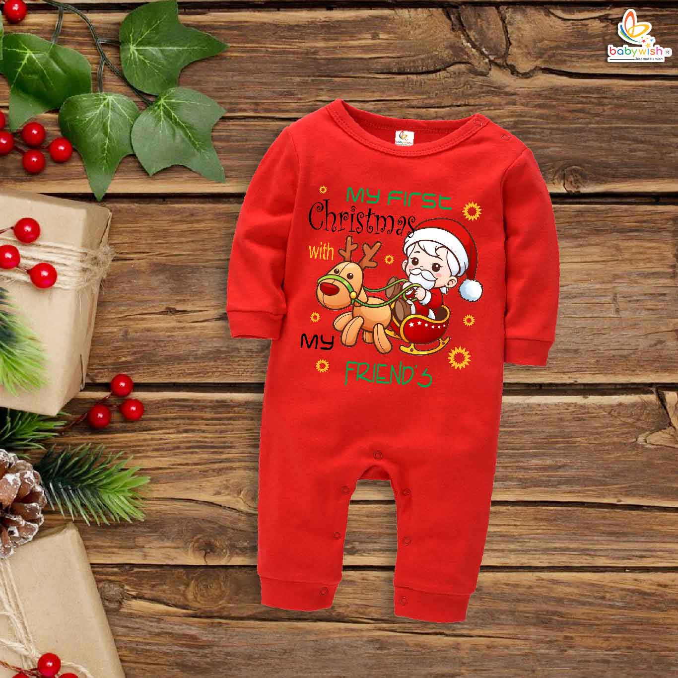 Babywish Christmas Full Body Romper Clothes My First Merry Bodysuit My First Christmas With my friend's