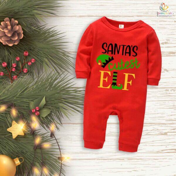 Babywish Christmas Full Body Romper Clothes My First Merry Bodysuit Santa's cutest ELF Print
