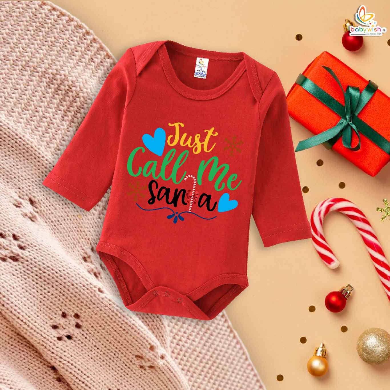 My First Christmas Romper | Just Call Me Santa Print Bodysuit for Baby Boys & Girls | Festive Holiday Outfit – Babywish