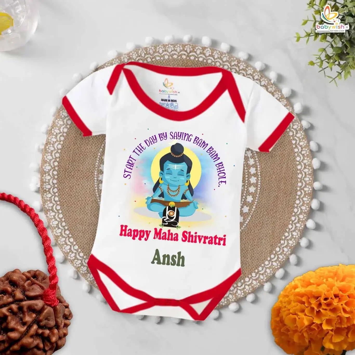 Babywish My First Mahashivratri Romper Bam Bam Bhole