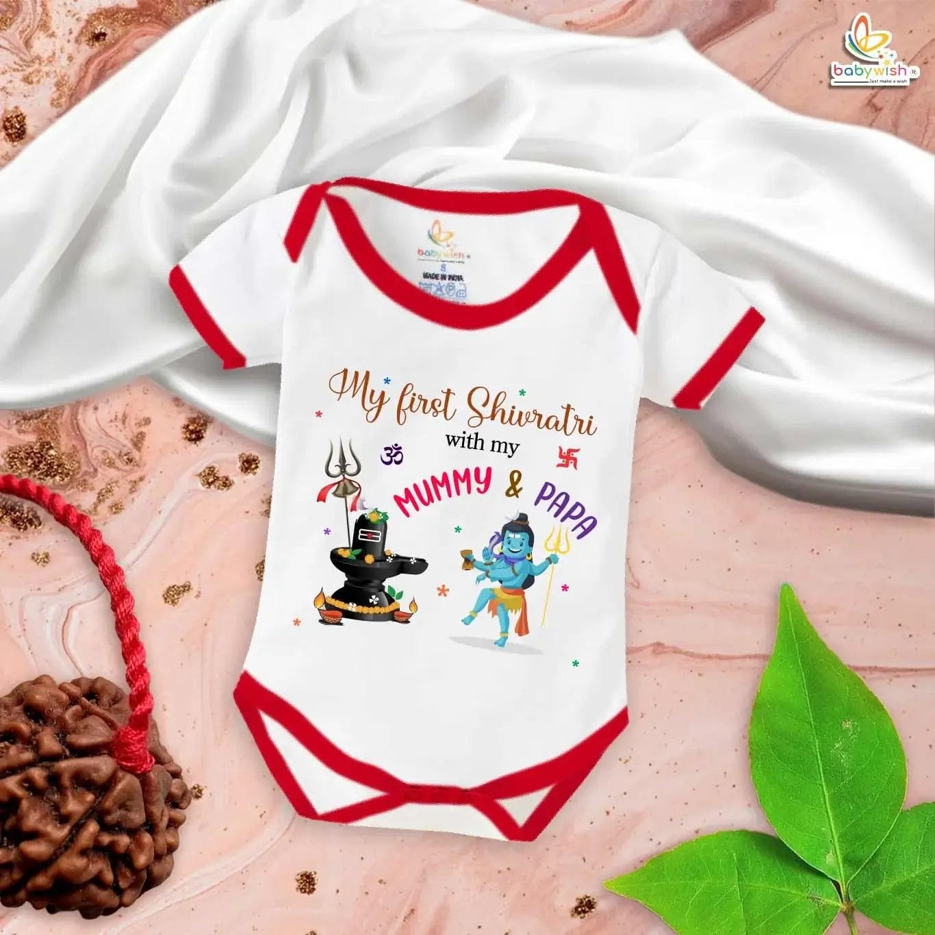 Babywish My First Mahashivratri Romper With Mummy and Papa