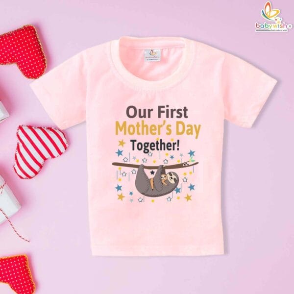 Our First Mothers Day Sloth Theme T-shirt for boys and Girls Celebrate your mothers day with babywish Tshirt - Image 3