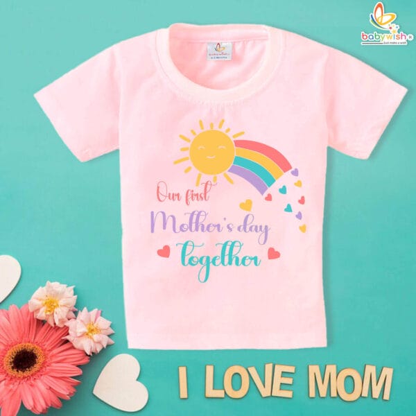 Our First Mother's Day T-Shirt with Rainbow & Sun Design for New Moms & Babies Celebrate mothers day with babywish - Image 3