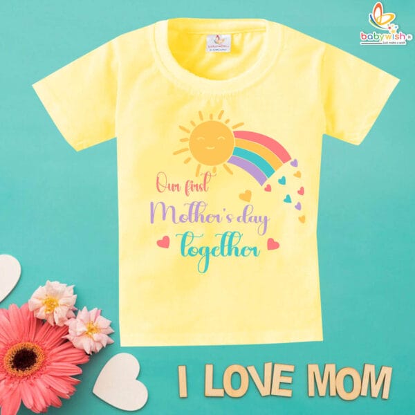 Our First Mother's Day T-Shirt with Rainbow & Sun Design for New Moms & Babies Celebrate mothers day with babywish - Image 4