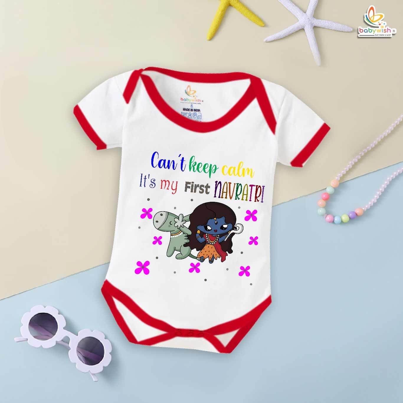 Baby Navratri Romper Bodysuit for Girls, My First Dussehra, First Navratri "Can't Keep Calm" Outfit – Babywish