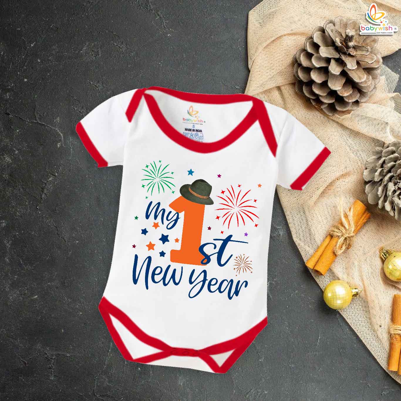 Babywish New Year Romper Clothes My First New Year Bodysuits My First New Year Cap Printed