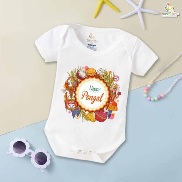 Babywish Pongal Romper – My First Pongal Bodysuit | Happy Pongal to All | Baby's First Pongal Celebration Outfit – Babywish - Image 5