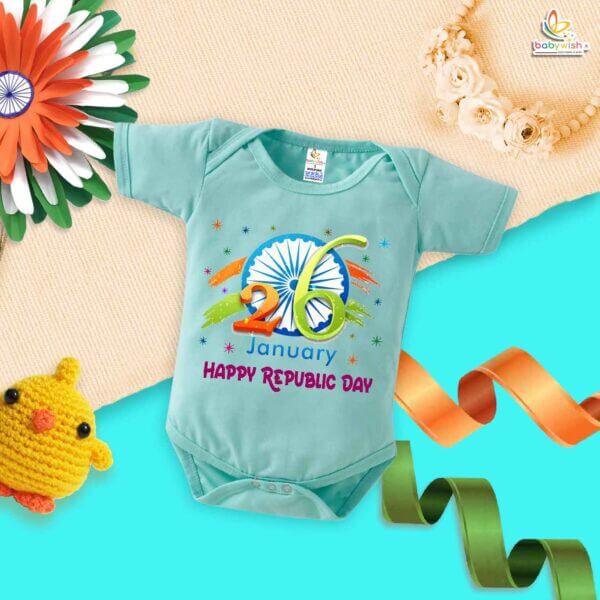 My First Republic Day Romper | 26th January Happy Republic Day Bodysuit | Ashok Chakra Baby Outfit | Patriotic Baby Clothes | Babywish - Image 4