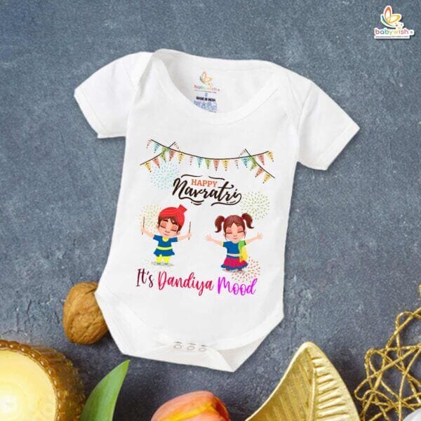Babywish Baby Navratri Romper Bodysuit My First Dussehra It's Dandiya Mood - Image 5