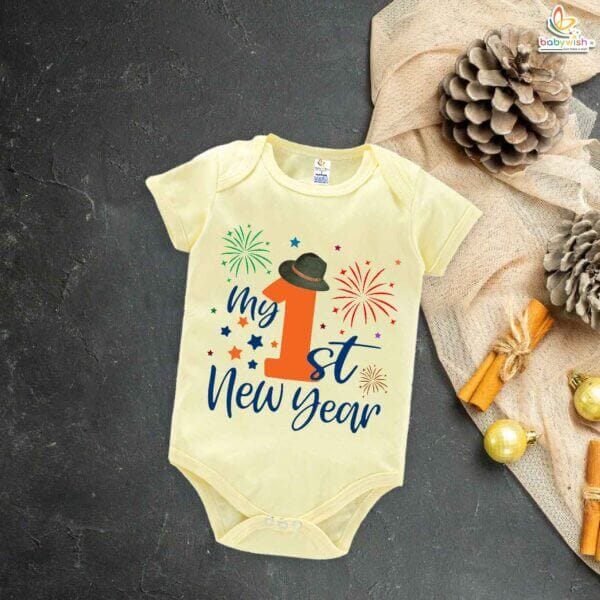Babywish New Year Romper Clothes My First New Year Bodysuits My First New Year Cap Printed - Image 3