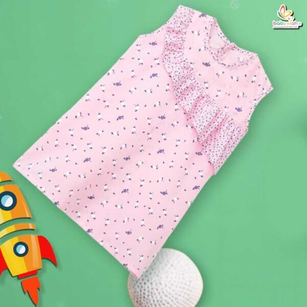 Babywish Baby Girl Cotton Frock Newborn Girl Knee Length Sleeveless Dress Floral Theme Printed - Image 7