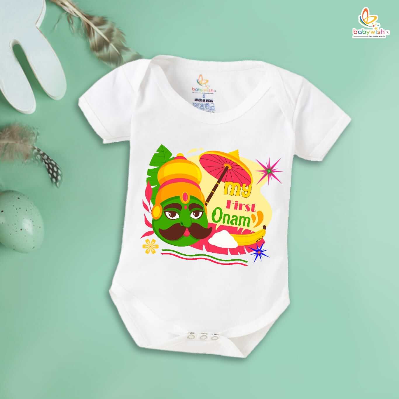 Onam Romper for Kids, Brother Sister Matching Dress, Cute Half Sleeve Onesie for Boys and Girls, Perfect Festive Outfit for Onam Celebration Babywish