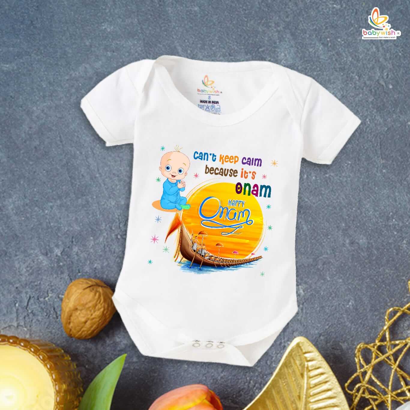 Onam Romper for Boys and Girls, Brother Sister Matching Outfit, Traditional Kerala Festival Dress, Comfortable Cotton Half Sleeve Onesie Babywish