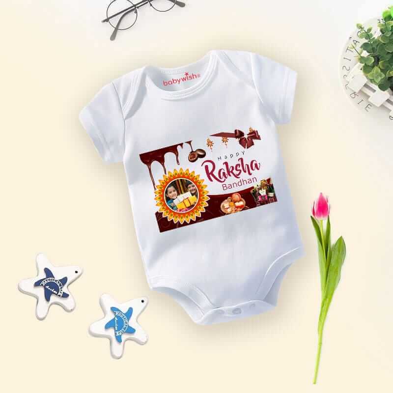 Rakshabandhan Romper for Kids, Brother Sister Matching Outfit, Cute Rakhi Festival Gift, Soft Cotton Half Sleeve Onesie for Boys & Girls – Babywish