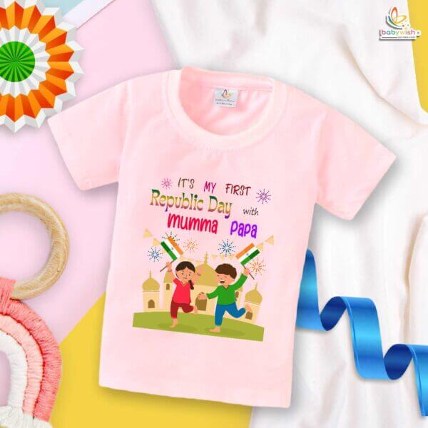 Babywish Republic Day T-shirt My First Republic Day T-shirt It's My First Republic Day With Mumma Papa - Image 3