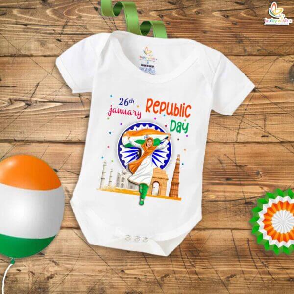 My First Republic Day Romper | 26th January Baby Girl Bodysuit with Indian Flag Print | Patriotic Infant Outfit for Republic Day – Babywish - Image 5