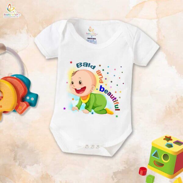 Newborn mundan ceremony clothes Bodysuit romper for Unisex Onesies Infant Half Sleeve | Bald And Beautiful | - Image 2