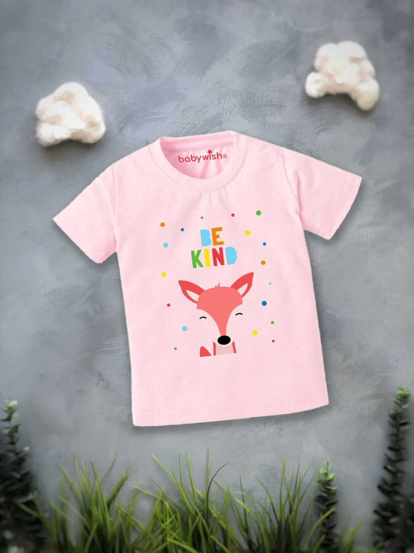 Printable Family T-shirt for Kids Clothes Unisex Newborn Topwear Outfit Cotton Tshirt Half Sleeve Round Neck Dress for Boy n Girl "Be Kind Deer Print"