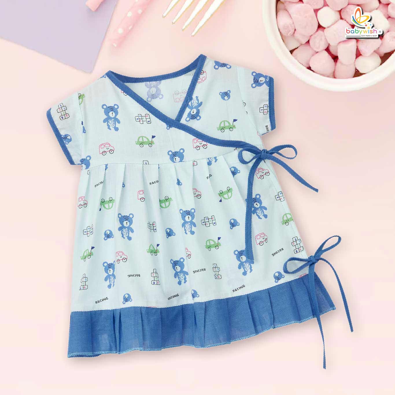 Babywish Baby Girl Cotton Frock Newborn Girl Knee Length Sleeveless Dress Beer Theme Printed - Image 2