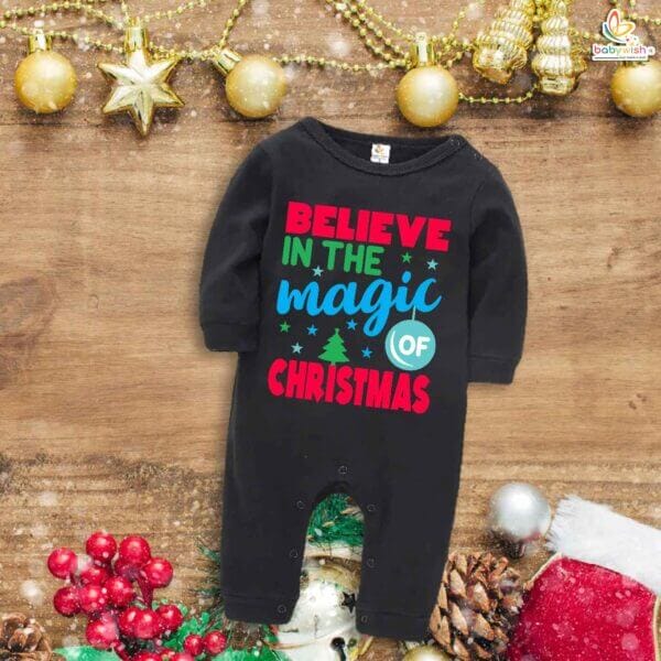Babywish Christmas Full Body Romper Clothes My First Merry Bodysuit Believe In The Magic of Christmas Print - Image 2