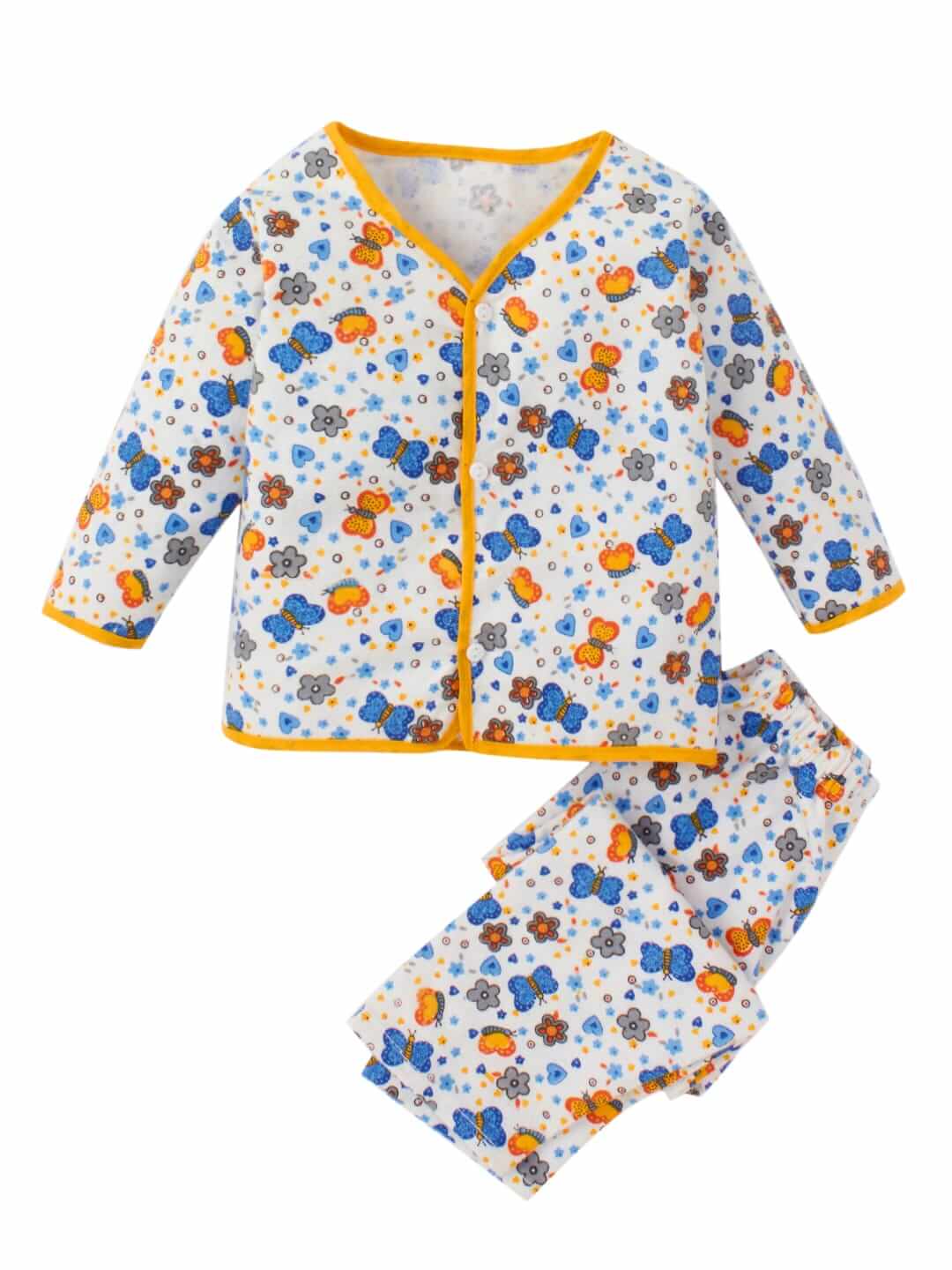 Kids Top Bottom Baby Jhabla Set – Full Sleeve Pure Flannel T-shirt & Pajama Set for Babies, Blue Butterfly Print, Soft, Warm & Comfortable Outfit for Boys & Girls