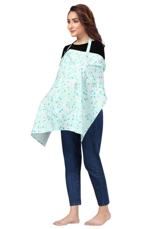 Nursing covers for Mother Breathable feeding cover for Breastfeeding 360° Coverage Protection Cover - Blue Lily Floral - Image 3