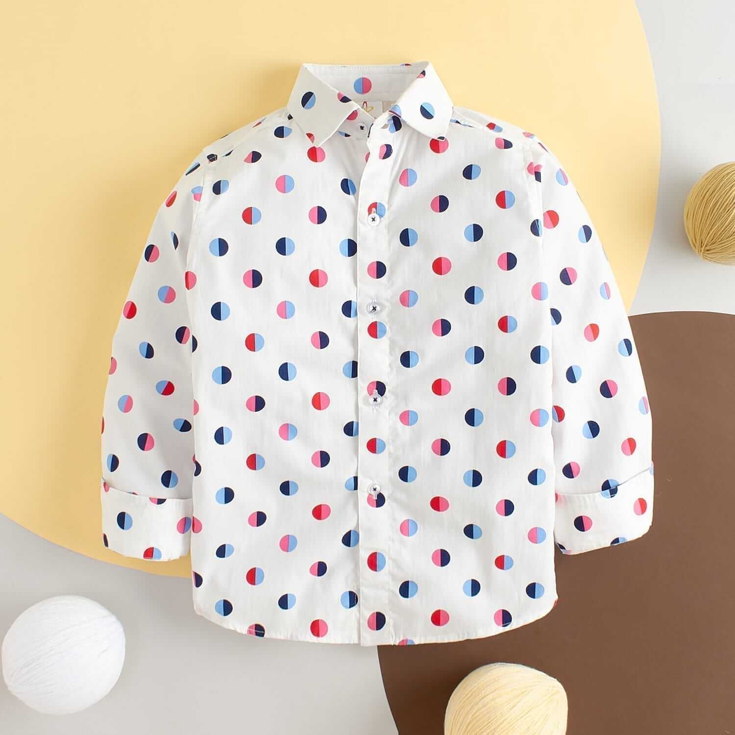 Kids Full Sleeve Shirt for Boys & Girls | Polka Dot Printed Toddler Shirt | Summer & Winter Top Wear | Soft, Comfortable, Durable Kids Clothes for Everyday Use