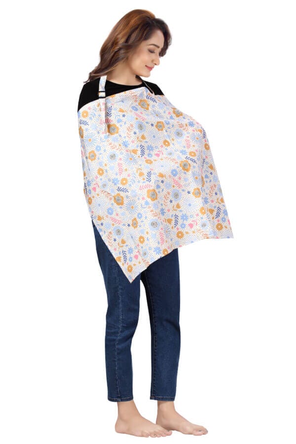 Nursing covers for Mother Breathable feeding cover for Breastfeeding 360° Coverage Protection Cover - Blue Dot Floral - Image 2