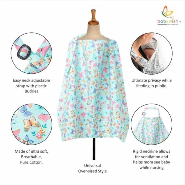 Nursing covers for Mother Breathable feeding cover for Breastfeeding 360° Coverage Protection Cover - Mint Butterfly Garden - Image 2