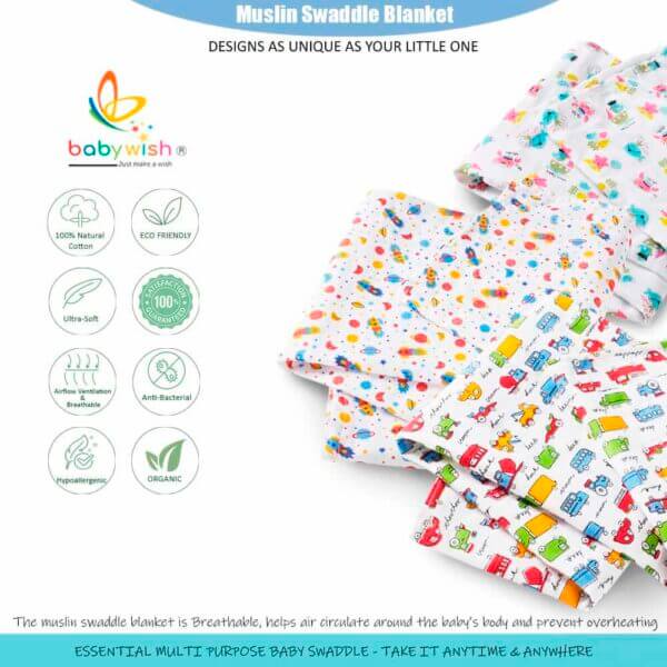Muslin Swaddle Blankets 100% Organic for newborn Baby Multipurpose Infant Swaddle 112x112cm - Combo Pack of 4 - Image 11
