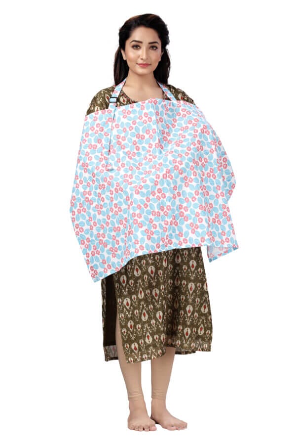 Nursing covers for Mother Breathable feeding cover for Breastfeeding 360° Coverage Protection Cover - Blue Snowdrop Floral - Image 2