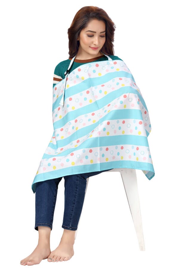 Nursing covers for Mother Breathable feeding cover for Breastfeeding 360° Coverage Protection Cover - Blue Strip Floral - Image 2