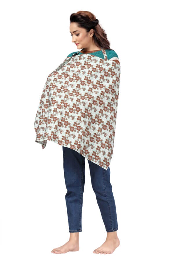 Nursing covers for Mother Breathable feeding cover for Breastfeeding 360° Coverage Protection Cover - Tan Iris Floral - Image 2