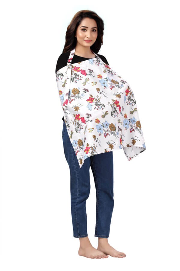 Nursing covers for Mother Breathable feeding cover for Breastfeeding 360° Coverage Protection Cover - White Floral - Image 4