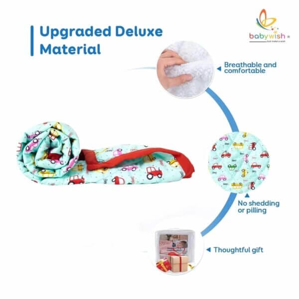 GOTS Certified Organic Cotton Baby Dohar Blanket for Newborn Soft Crib All Seasons Quilt for Microfiber Giftset - Light Blue Vehicles Print - Image 5