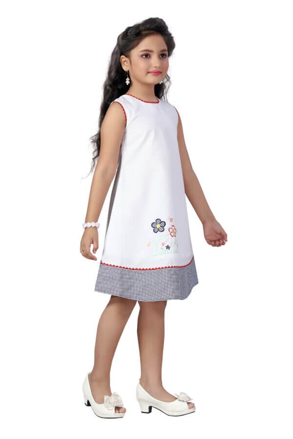 Girl Dress Knee Length Check Frock Floral Prints Girls Sleeveles Dress Midi Wedding Party Dress - Flower Checkered Red - Image 4