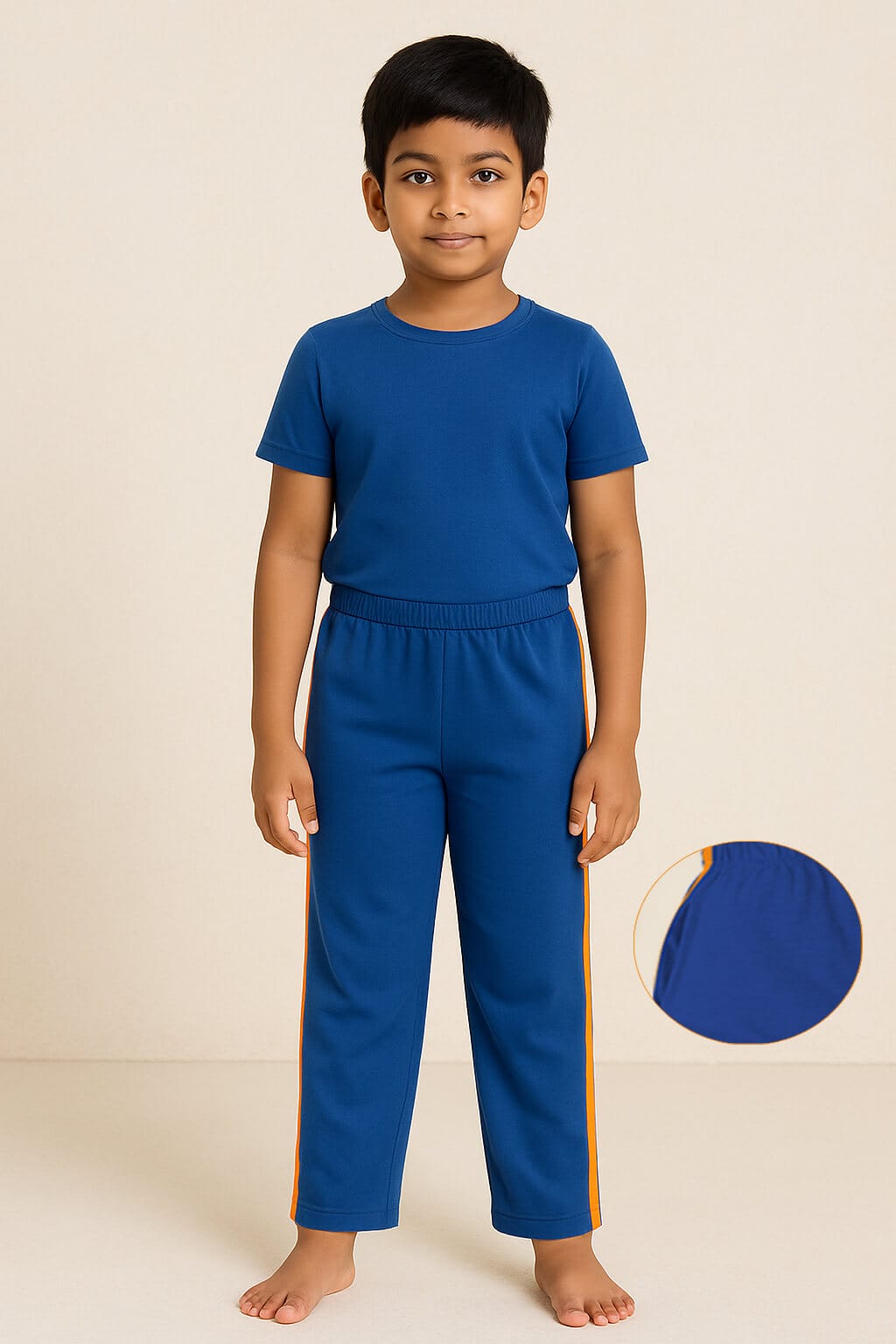 Comfortable Kids Pajama Set | Soft Cotton Blue Nightwear with Orange Side Stripes | Breathable & Skin-Friendly Sleepwear for Boys & Girls | Stylish & Cozy Night Suit for Kids Babywish