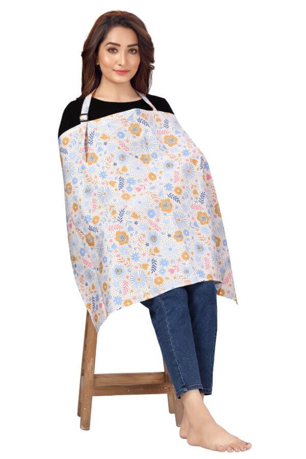 Nursing covers for Mother Breathable feeding cover for Breastfeeding 360° Coverage Protection Cover - Blue Dot Floral - Image 5