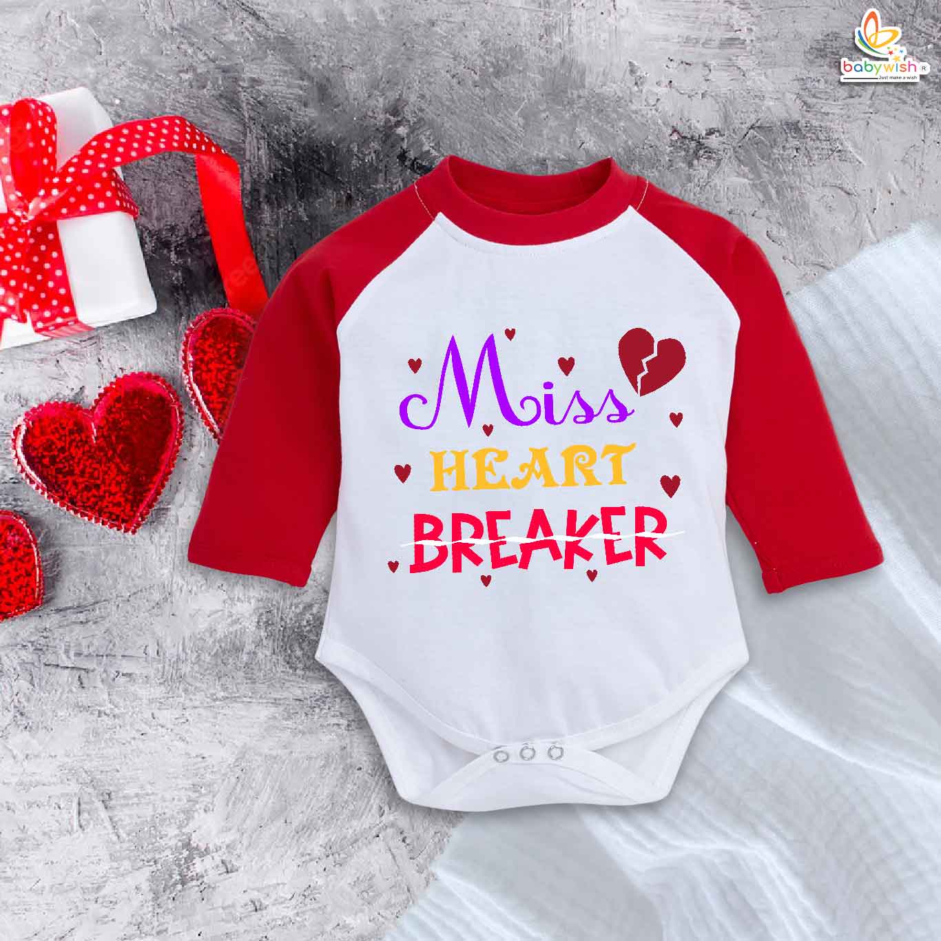 Miss Heart Breaker Baby Girl Romper – My First Valentine’s Day Full Sleeve Bodysuit | Cute Baby Girl Valentine’s Day Outfit | Newborn & Infant Clothes – Babywish