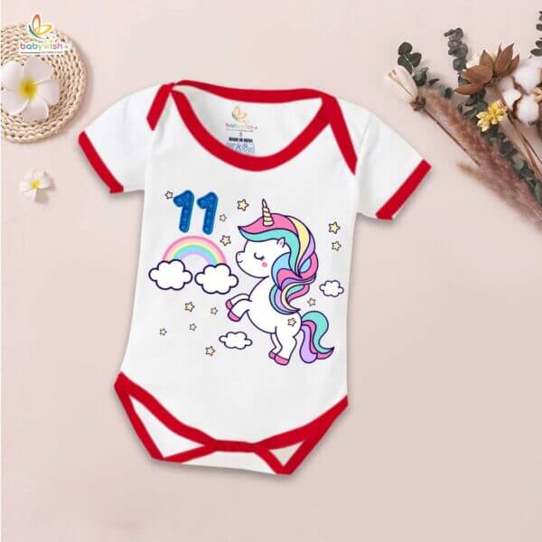 Eleven month unisex baby romper half sleeve round neck onesie - Image 5