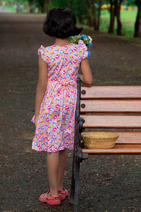 Girl Dress Knee Length Frock Floral Prints Girls Flutter Wings Halfsleeve Dress Girls Cotton Bottom Frock Topwear - Penguin Theme Printed - Image 9