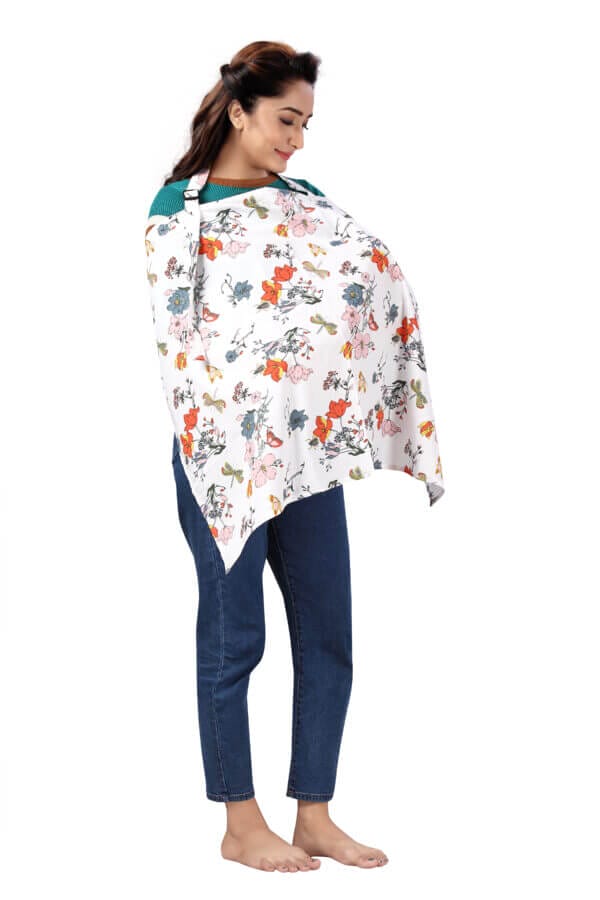 Nursing covers for Mother Breathable feeding cover for Breastfeeding 360° Coverage Protection Cover - White Lotus Floral - Image 5