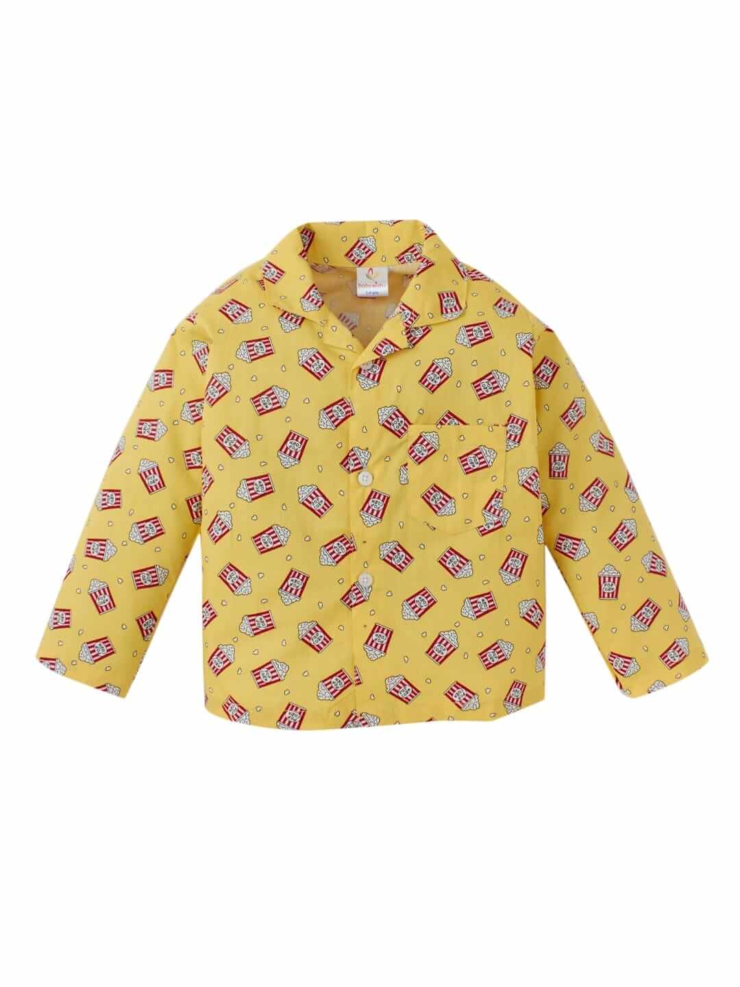 Kids Sleepsuit for Baby Boys and Girls Long Sleeve Topwear and Pajamas Set Baby Clothing Sleepwear Set Yellow Popcorn Print for Newborns and Toddlers - Image 2