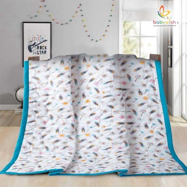 GOTS Certified Organic Muslin Baby Dohar Blanket for Newborn Soft Crib All Seasons Quilt for Microfiber Giftset - Blue Magic Feather - Image 4