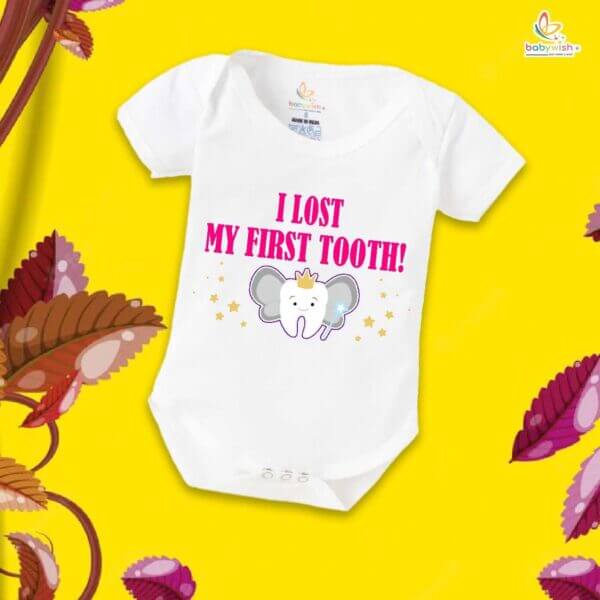 I Lost My First Tooth Baby Romper – Pink Milestone Bodysuit for Baby Girls | “My First Tooth” Soft Cotton Romper – Babywish - Image 5