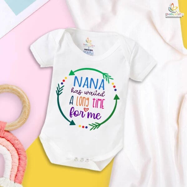 Nana Has Waited a Long Time for Me – Adorable Naanu & Naani Romper for Babies | Grandparent Baby Bodysuit | Babywish - Image 5