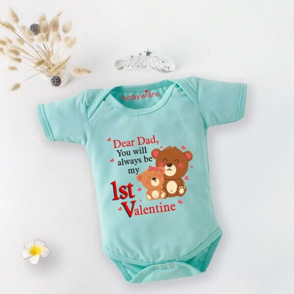 Baby First Valentine Day Romper Clothes Baby valentine Bodysuits Newborn Outfit Envelop Neck Half Sleeve Unisex Onesies"Dear Dad is my First Valentine" - Image 4